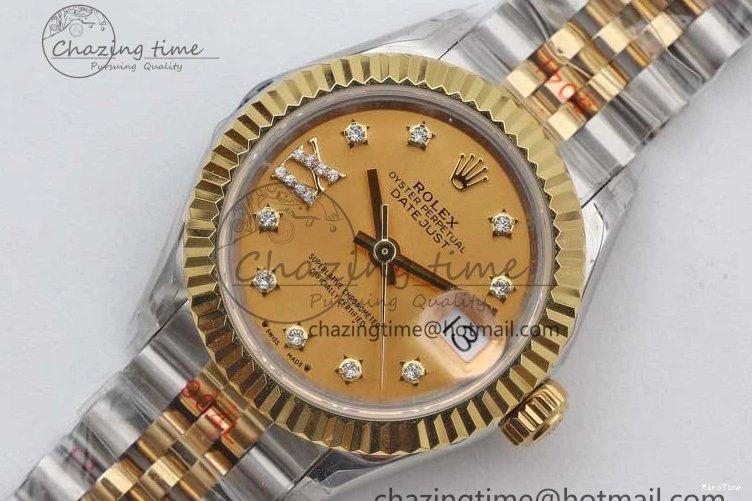 MiroTime 0420 Minimalist Datejust 28mm 279179 SS YG TWF Best Edition Gold Diamonds Markers Dial on SS YG Jubilee Bracelet NH 2141